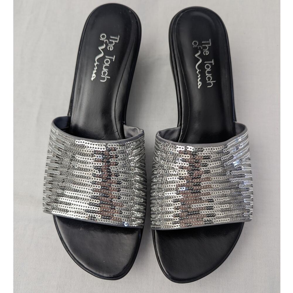 Nina Platform Sandals Size 8 Sequin Silver Metallic Y2K Chunky Sole Party Date